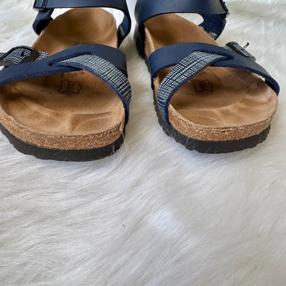 Birki's By Birkenstock Criss Cross Navy Blue Leather Buckle Strap Sandals Size 6 - Picture 9 of 13